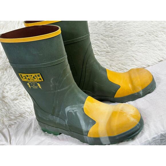 Lehigh Rubber Boots Mens Size 11 Green Yellow Dielectric EH Safety Toe Class 0 - Picture 1 of 12
